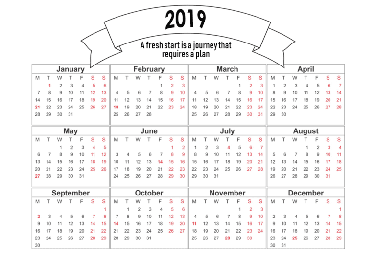 Free Printable Calendars 2019 for a Successful Start to Your Year
